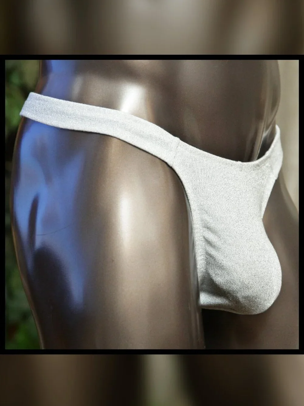 Mens White Silver Tinsel 1in Sides Thong Handmade